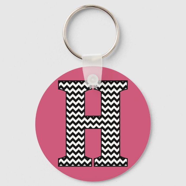 Chaveiro Básico de H Monograma Chevron Preto e Bra (Frente)