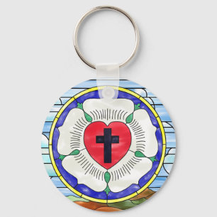 Chaveiro básico do botão do vitral do rosa de