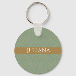 Chaveiro Basil Verde Dourado Quatrefoil Personalizado