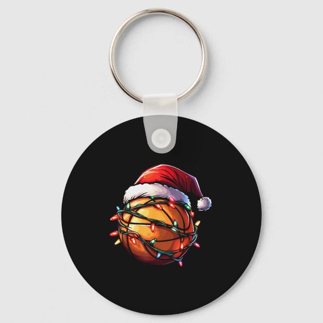 Chaveiro Basketball Christmas Lights Santa Hat Basketball P (Frente)