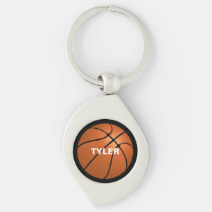 Chaveiro Basquetebol em Fundo Preto, Nome Branco