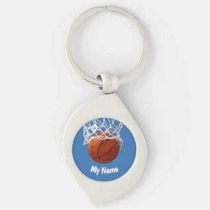 Chaveiro Basquetebol Seu Nome Fundo Azul Aço Personalizado