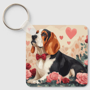Chaveiro Basset Hound com Rosas - Dia dos Namorados