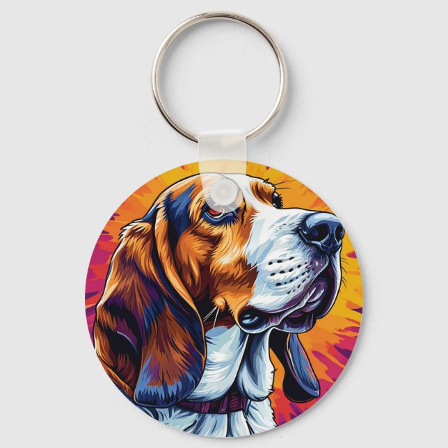 Chaveiro 🐶 Basset Hound em Splash de Cores Para Uso Diário (Frente)