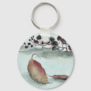 Chaveiro Batata doce com cultura de plantas no fundo