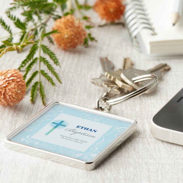 Chaveiro Batismo Blue Lace Boy (Lateral)