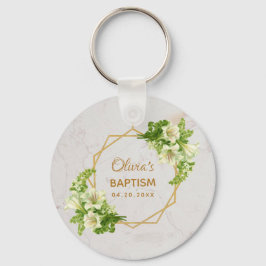Chaveiro Batismo Floral Geométrico Lírios Brancos Mármore D