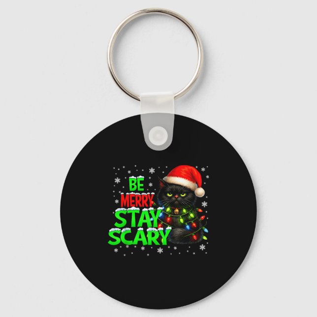 Chaveiro Be Merry Stay Y Black Cat Funny Halloween Christma (Frente)