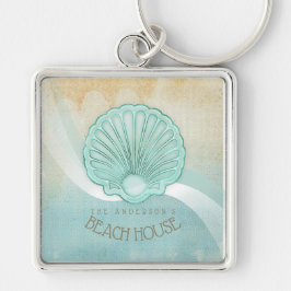 Chaveiro Beach House Clam Shell Aqua Blue ID623