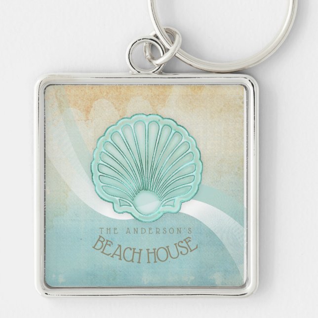 Chaveiro Beach House Clam Shell Aqua Blue ID623 (Frente)
