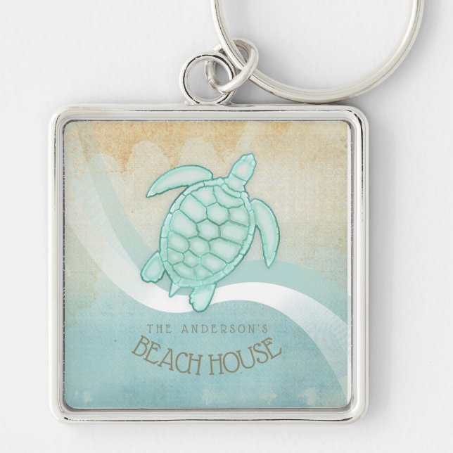 Chaveiro Beach House NMaritime Turtle Aqua Blue ID623 (Frente)