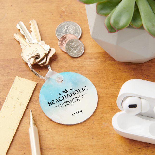 Chaveiro Beachaholic Watercolor Beach Personalizado (Mesa)