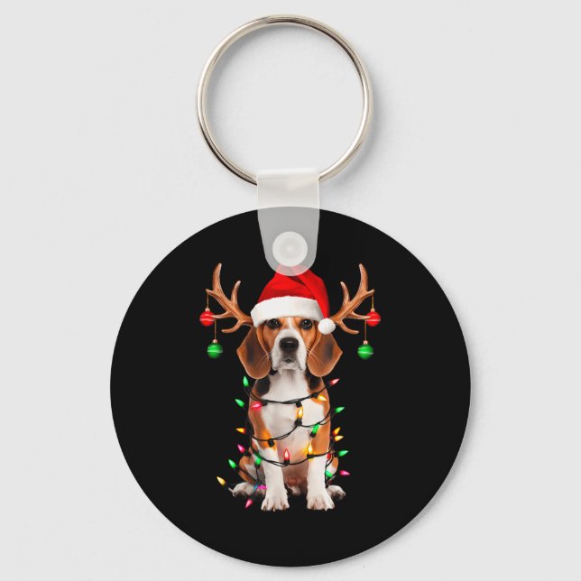 Chaveiro Beagle Christmas Tree Shirt Beagle Santa Hat Lover (Frente)