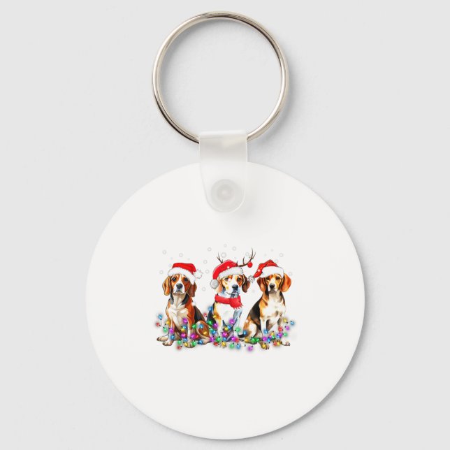Chaveiro Beagle Dog Christmas Lights Cute Pet Matching Fami (Frente)