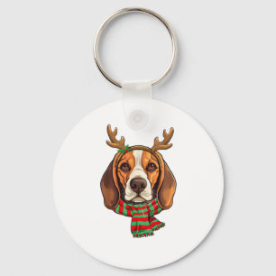 Chaveiro Beagle Dog Christmas Reindeer Santa Hat Engraçado