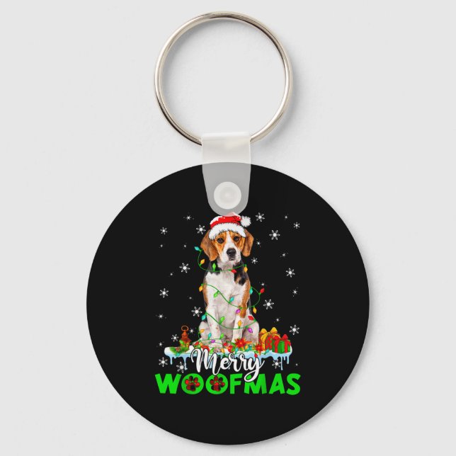 Chaveiro Beagle Dog Merry Woofmas Funny Xmas Lights Santa H (Frente)