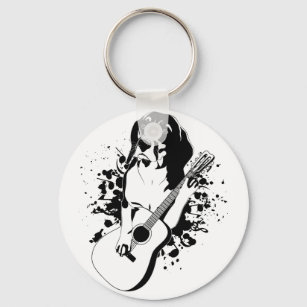 Chaveiro Beagle Dog Playing Acoustic Guitar Button