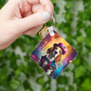 Chaveiro Beagle em fantasia vibrante