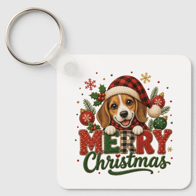 Chaveiro Beagle Fofo Feliz Natal (Frente)