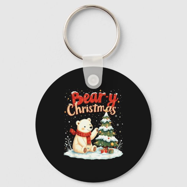 Chaveiro Bear-y Christmas Cute Lar Bear Holiday Pun Gift  (Frente)