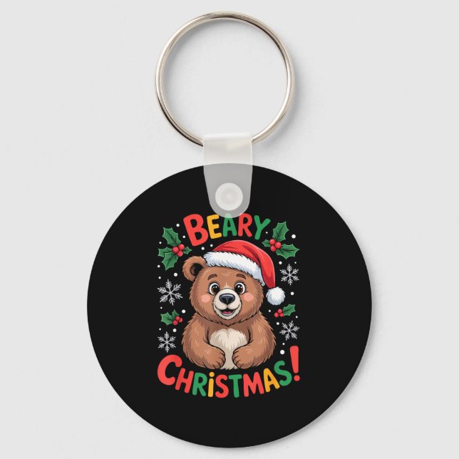 Chaveiro Beary Christmas Cute Bear Santa Funny Holiday  (Frente)