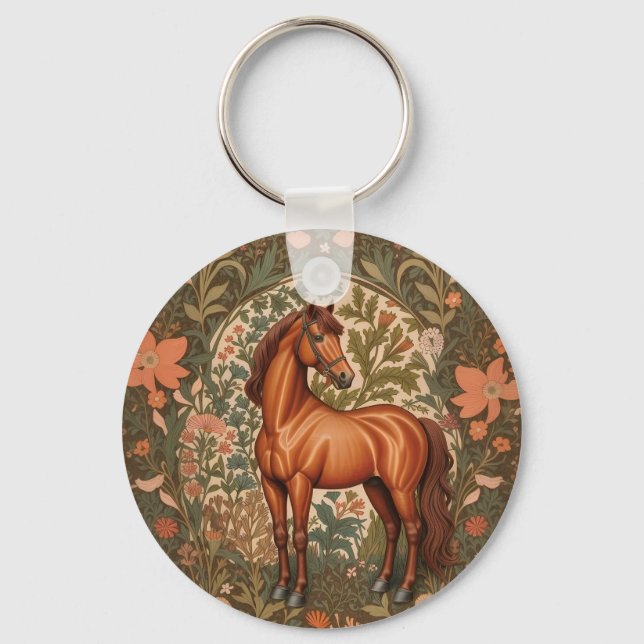 Chaveiro Beautiful Brown Horse William Morris Inspired  (Frente)