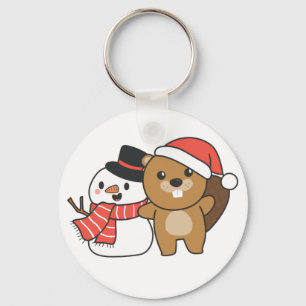 Chaveiro Beaver Com Snowman No Inverno Em Keychai De Natal