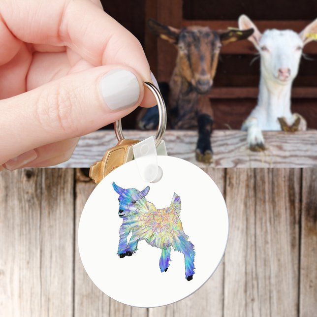 Chaveiro Bebê-Cabra Coca-Colorida Saltando Arte Animal Funk (Cute jumping goat farm animal art keyring watercolor baby goat)