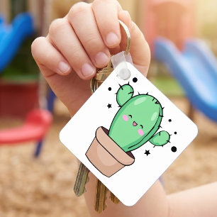 Chaveiro Bebê Cacto Kawaii sorrindo em vaso com estrelas