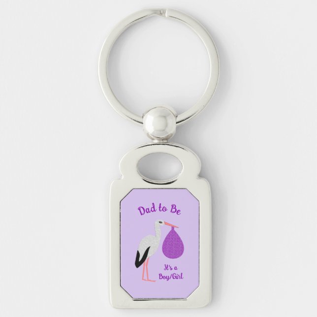 Chaveiro Bebê Cegonha Revelação de Gênero Roxo Neutro (Frente)
