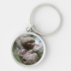 Chaveiro Bebê de Preguiça com Mãe Pendurada em uma Árvore