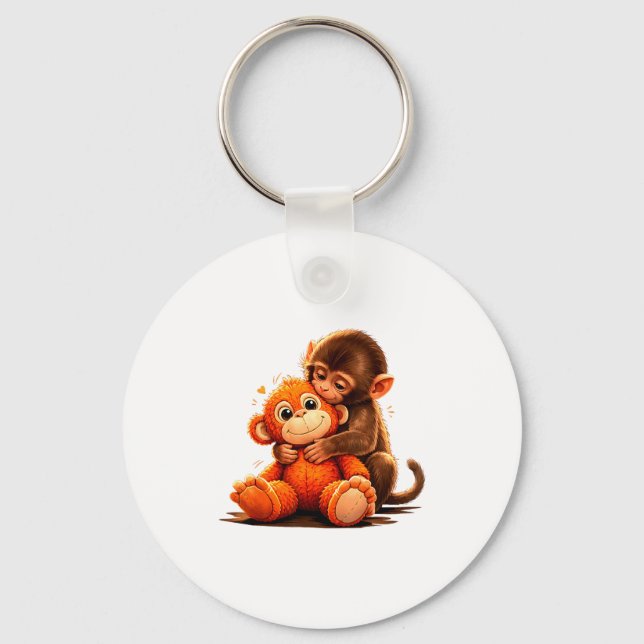 Chaveiro Bebê fofo macaco soco abraçando brinquedo de pelúc (Frente)