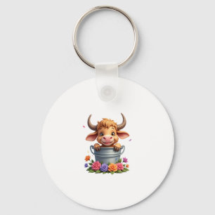 Chaveiro Bebê Fofo Vaca das Terras Altas Com flores Bezerro