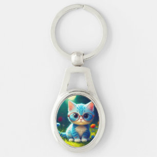 Chaveiro Bebê Gato Azul Fofo Usando Óculos-47067