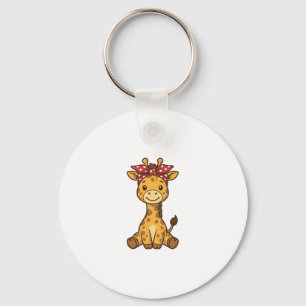 Chaveiro Bebê Girafa Fofa com Laço Design Vetorial Vintage_