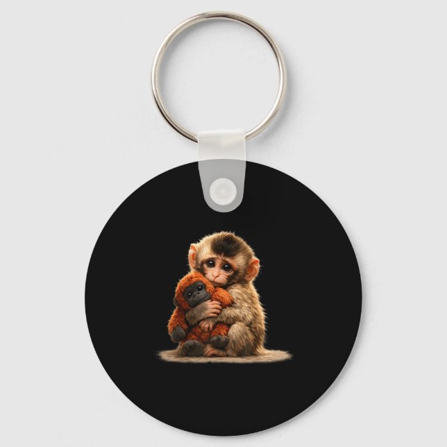 Chaveiro Bebê macaco abraçando pelúcia adorável macaco japo (Frente)