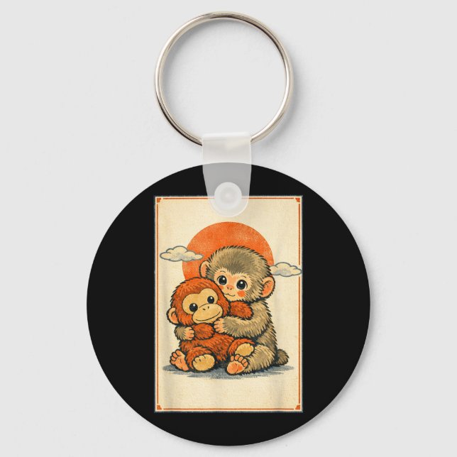 Chaveiro Bebê Macaco Kawaii Fofo Macaco Japonês Ukiyo-e (Frente)
