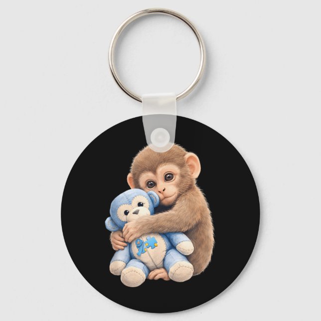 Chaveiro Bebê Macaco Punch Abraçando Brinquedo de Pelúcia A (Frente)