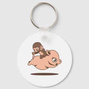 Chaveiro Bebê macaco (voltando para trás em um porco)