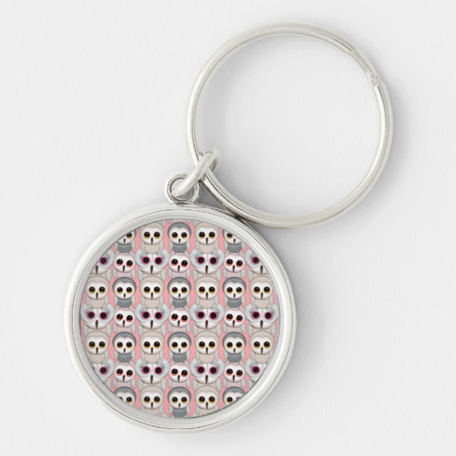 Chaveiro Bebês Corujas em Padrão Rosa (Frente)