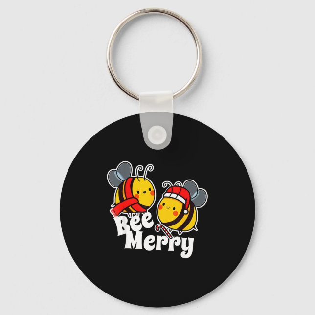 Chaveiro Bee Merry _ Cute Honey Bees Santa Claus _ Christma (Frente)