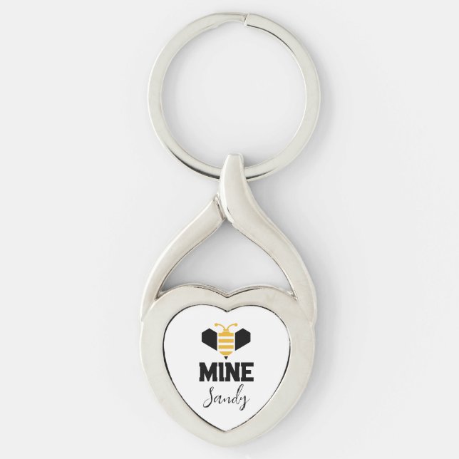 Chaveiro Bee Mine (nome) Presente Romântico Minimalista (Frente)