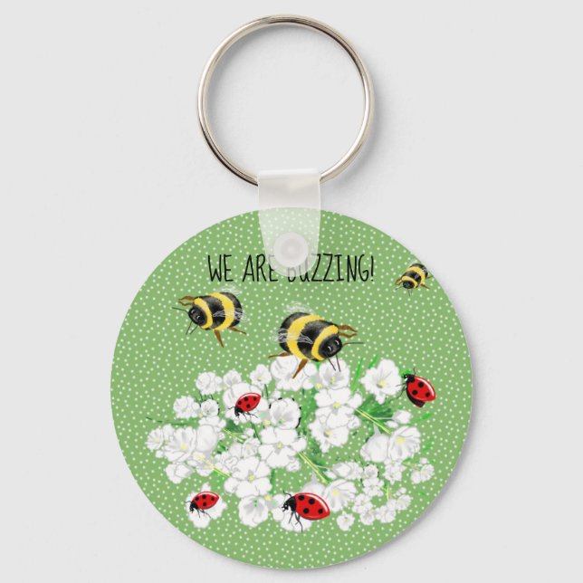 Chaveiro BEES and LadyBugs - Art by LeahG Save The Bees (Frente)