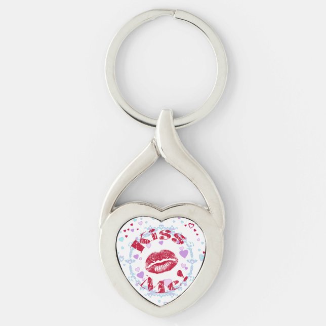 Chaveiro Beije-Me! Lábios Vermelhos com Corações (Frente)