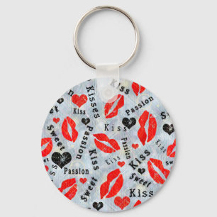 Chaveiro Beijo, lábios vermelhos.
