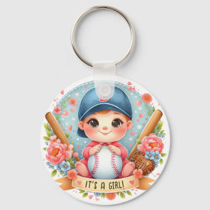 Chaveiro Beisebol Bliss Baby Girl Announement Floral Baby