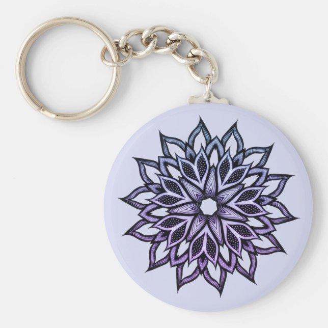 Chaveiro Bela Abstrato de Flor Violeta (Frente)