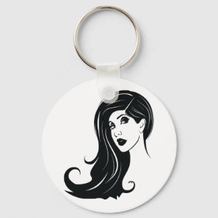 Chaveiro Bela Arte de Moda de Mulher de Cabelo Longo
