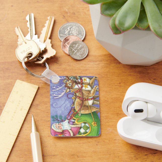 Chaveiro Bela Cartoon Natal Papai Noel Sleigh Reindeer (Mesa)