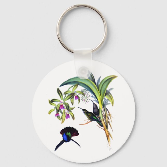 Chaveiro Belas aves e orquídeas roxas (Frente)